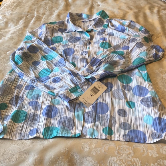 ALIA NWT SIZE 16 WOMEN LONG SLEEVE LONG STYLE BLOUSE GREY/MAUVE/AQUA/WHITE #116 - Picture 9 of 10